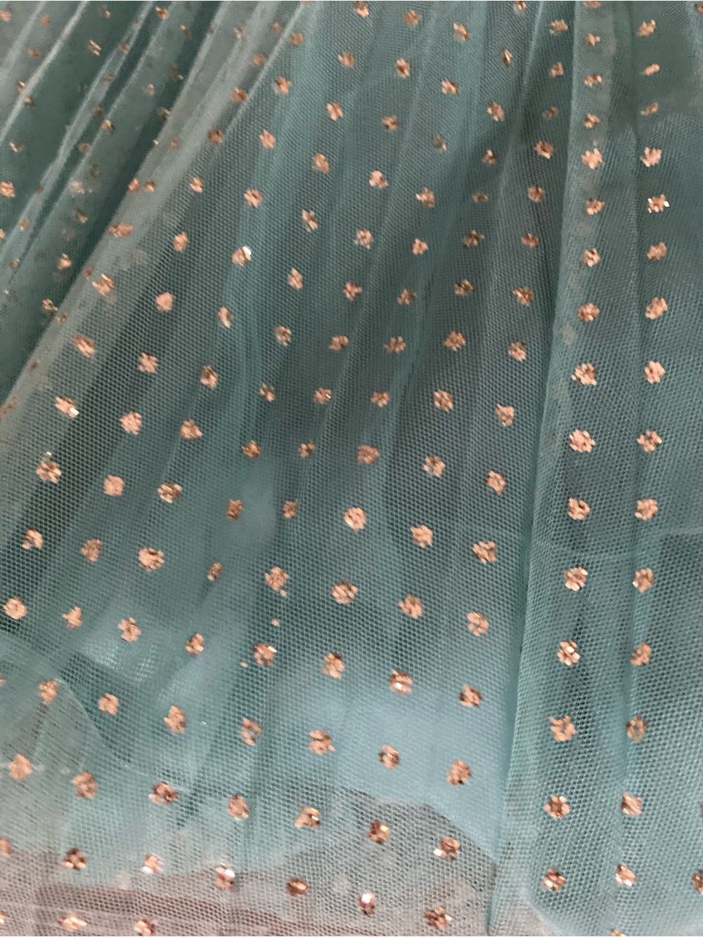 J. Crew Teal Pleated Tulle Skirt with Gold Metallic Dots - Picture 2 of 5